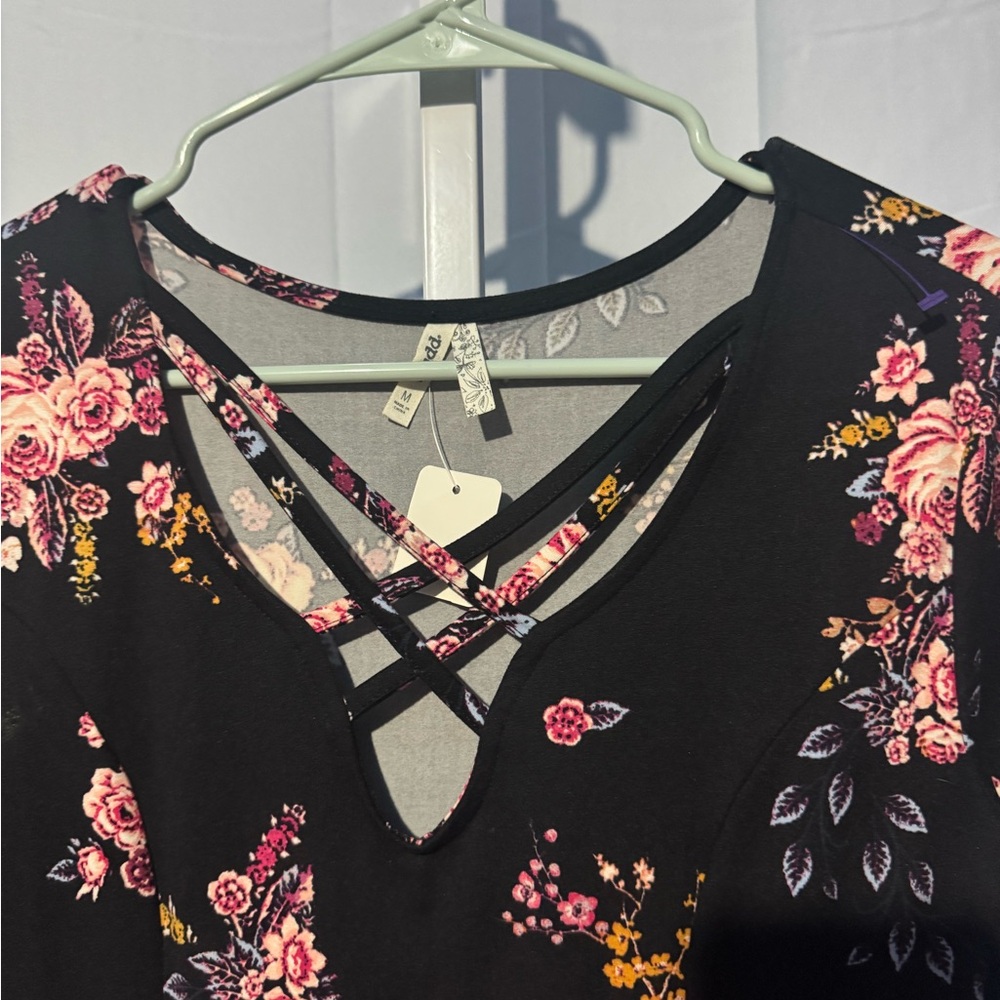 Mudd Black Long Sleeve Floral Dress Size M - Picture 3 of 6